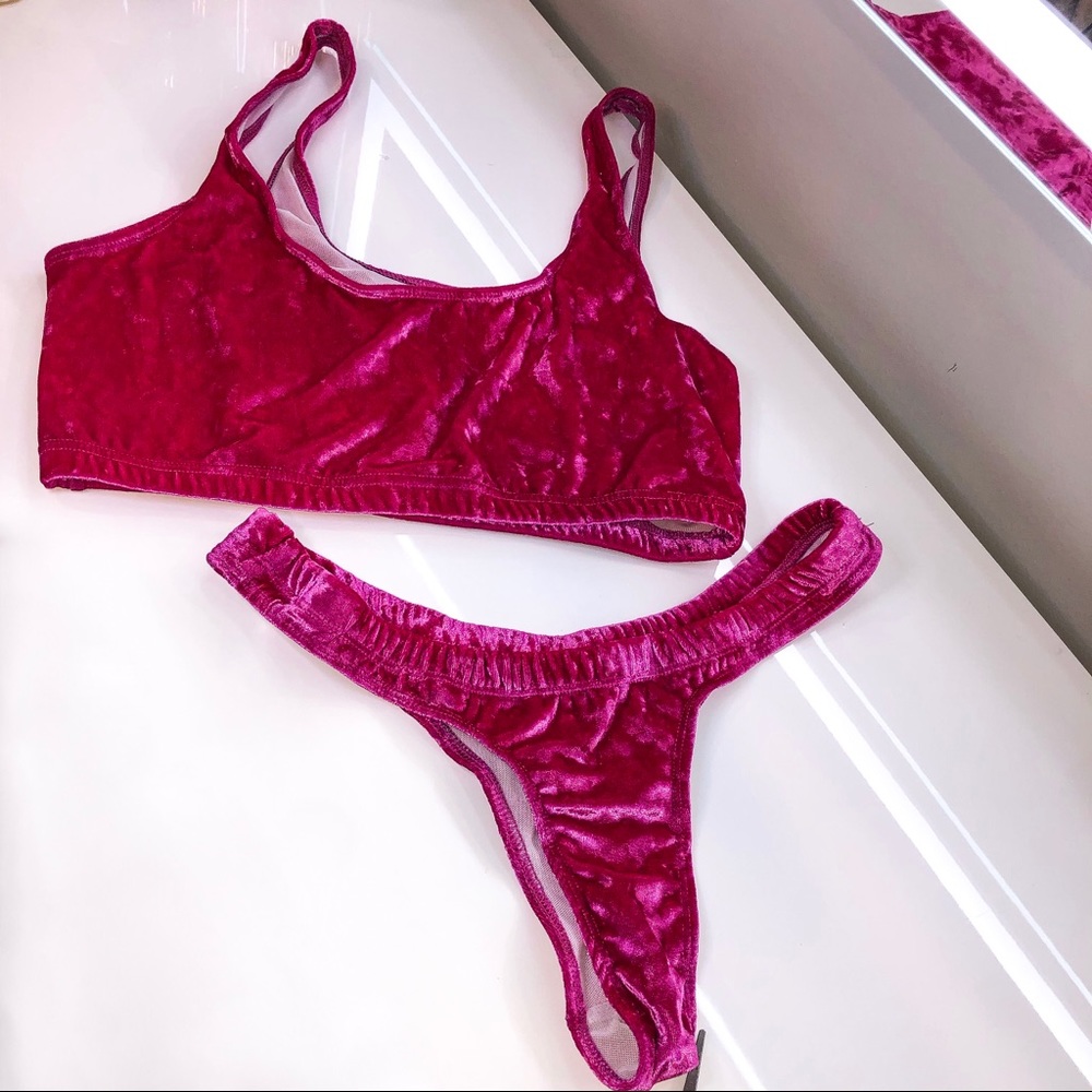 💕 Hot Pink Velvet Two Piece Bikini Swimsuit 💕